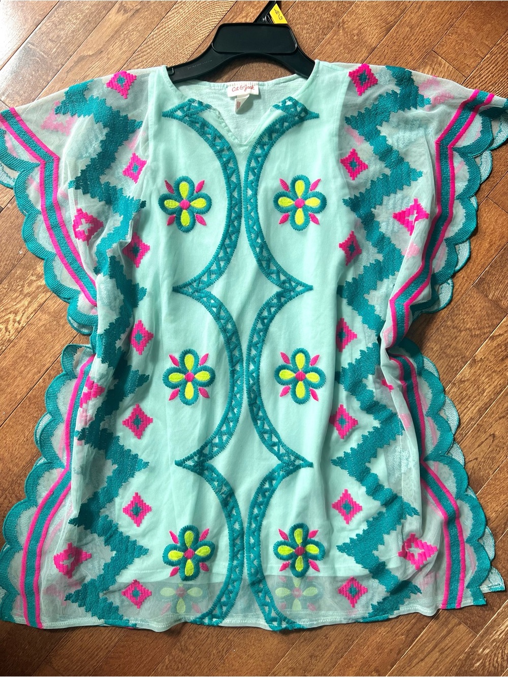 Cat & Jack Embroidered Aqua Floral Swim Cover Up